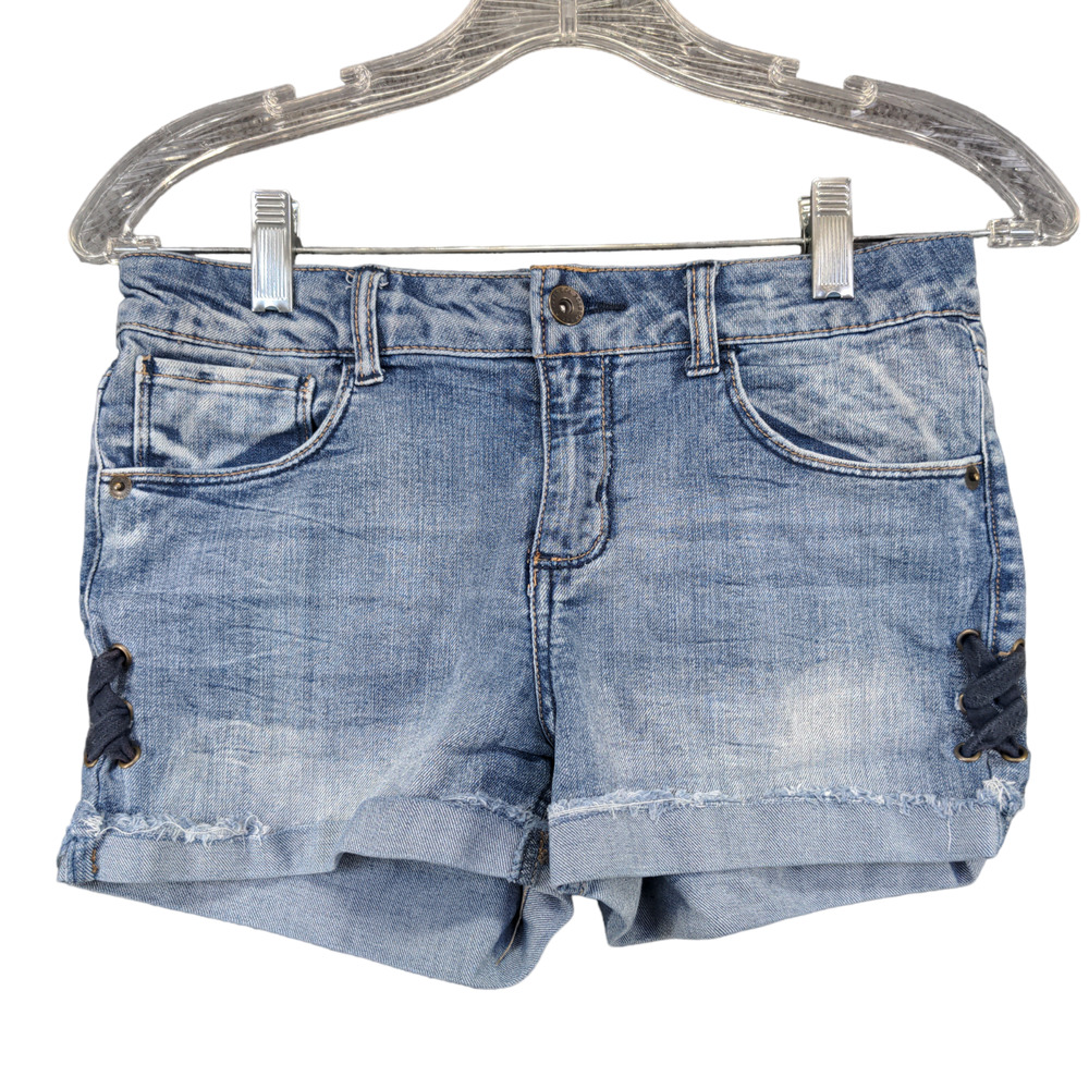 Roebuck Womens Juniors Jean Shorts Blue Size 14 Denim Lace Accents